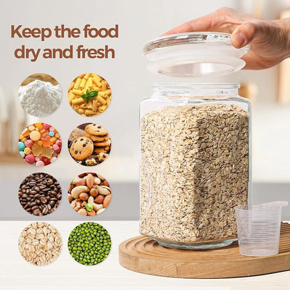 ComSaf 78oz Large Glass Storage Container with Airtight Lid, Thick Square Flour and Sugar Jar for Pantry Organization, Wide Mouth Glass Canister for Rice, Pasta, Cereal, Laundry Detergent
