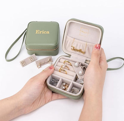Angelina's Palace Personalized Jewelry Case with Name Engraved,Custom Leather Travel Jewelry Organizer Box for Rings,Earrings,Necklaces,Birthday Bridesmaid Gift For Women