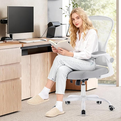 Ergonomic Office Chair, Computer Desk Chair with Adjustable Lumbar Support and Flip-up Armrests, Rocking Function, Comfy Mesh Office Desk Chair for Home Office, Grey