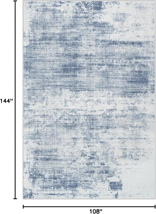 9x12 Area Rugs Washable Rug: Modern Abstract Living Room Rug Soft Anti-Skid Thin Carpet Indoor Floor Non-Shedding Carpets for Bedroom Dining Room Farmhouse Nursery Home Office Blue White