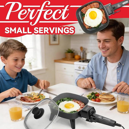 Small Electric Skillet with Lid, Personal 7-inch Ceramic Coated Electric Skillet Griddle, Square Frying Pan with Temperature Control, Portable Cooking Appliances, Graphite