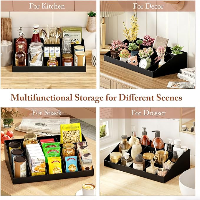 SZQINJI Coffee Condiment Organizer Holder 10-Compartment Break Room Coffee Condiment Caddy Cup Storage Holder Black