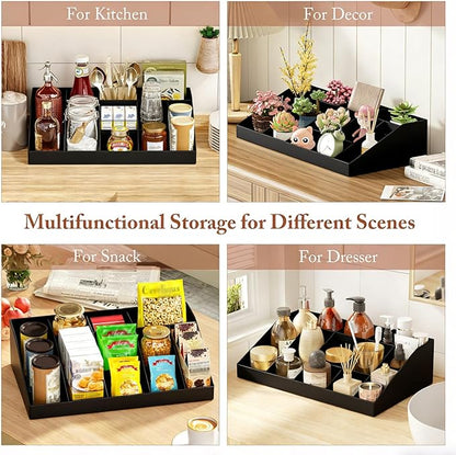 SZQINJI Coffee Condiment Organizer Holder 10-Compartment Break Room Coffee Condiment Caddy Cup Storage Holder Black