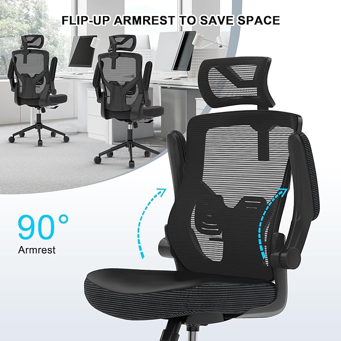 Ergonomic Office Desk Chair with Waterfall Seat and S-Shaped Back for Back and Leg Pressure Relief, Adjustable Headrest for Neck Support, Comfortable for 8+ Hours of Sitting