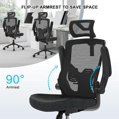 Ergonomic Office Desk Chair with Waterfall Seat and S-Shaped Back for Back and Leg Pressure Relief, Adjustable Headrest for Neck Support, Comfortable for 8+ Hours of Sitting