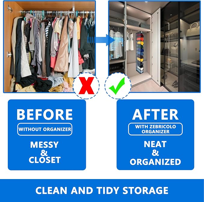 Legging Organizer for Closet Hanging, Legging Storage Bag Can Holds 24 Leggings Jeans or Shirts, Heavy Duty Metal Hooks for Over Door Storage, Wardrobe Clothes Storage