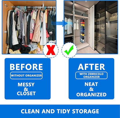 Legging Organizer for Closet Hanging, Legging Storage Bag Can Holds 24 Leggings Jeans or Shirts, Heavy Duty Metal Hooks for Over Door Storage, Wardrobe Clothes Storage