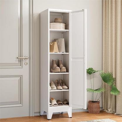 COFaR 67" Tall Pantry Cabinet, White Storage Cabinet with Magnetic Door & 4 Adjustable Shelves, Slim Freestanding Cupboard for Kitchen, Bathroom, Living Room