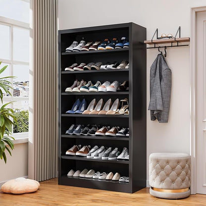 7-Tier Heavy Duty Steel Storage Rack - Adjustable Shelving Unit with Back Panel for Home, Office & Garage Use - 55" Tall Metal Organizer (Black, 7 Tier-55 H*27.6W)