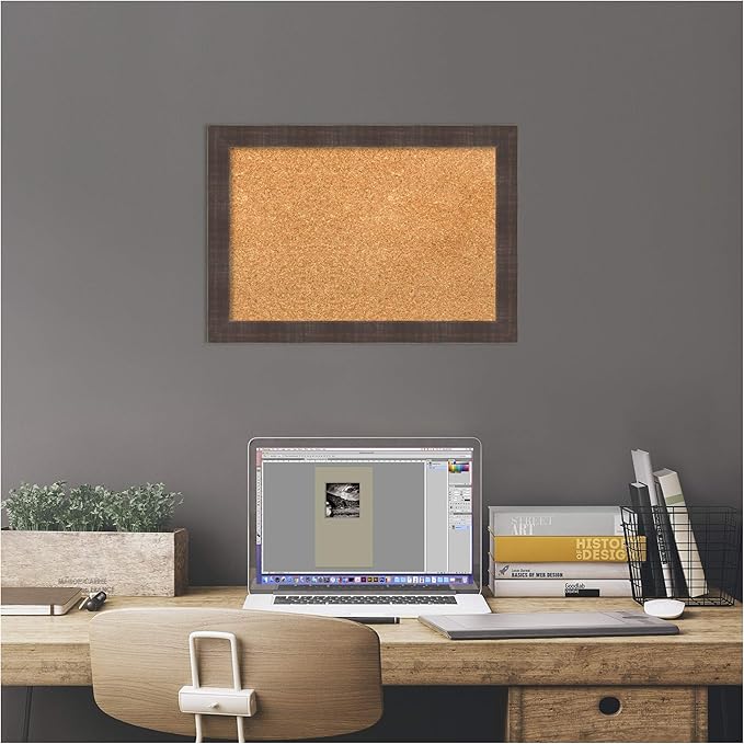 Amanti Art Natural Cork Board for Wall, 14x20 Vision Board with Brown Wood Frame, Small Corkboard Office Decor for Home Organization, Rustic Farmhouse Corkboard Pinboard to display items for home