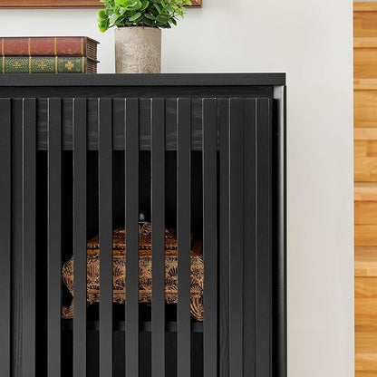 LKTART Buffet Cabinet Sideboard with Storage, Mid Century Modern Accent Credenza Cabinet with Doors & Shelves, Wood Coffee Bar Console Table for Dining Room,Kitchen,Entryway-Black
