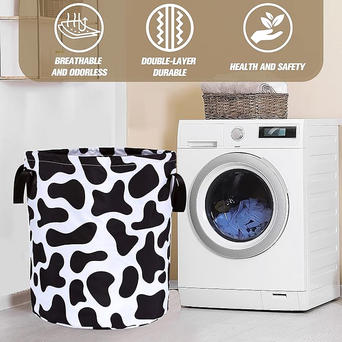 Cow Print Laundry Basket Animal Foldable Oxford Cloth Funny Tote Bag Laundry Hamper Clothes Storage Bucket Organizer For Bathroom/Laundry Storage/Bedroom Storage Basket 17.7x13.7 Inch