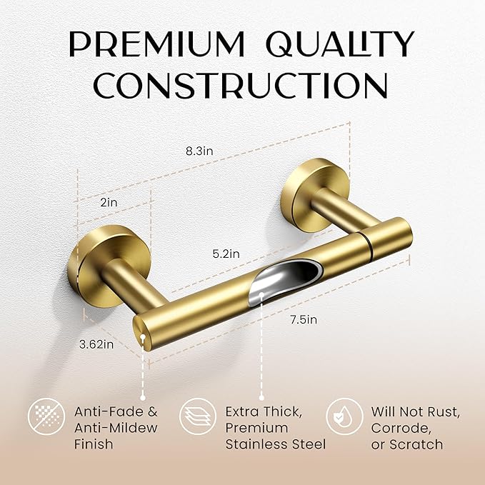 Day Moon™ Gold Toilet Paper Holder - Brushed Gold Toilet Paper Holder Wall Mount - Modern Toilet Paper Roll Holder - Gold Bathroom Toilet Paper Holder