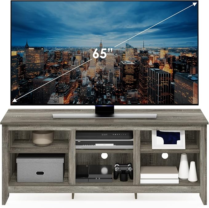 Furinno Jensen TV Stand for TV up to 65 Inch, 2-Tier Grey Entertainment Center, TV Console with Cable Management, for Living Room, Bedroom, Grey Oak