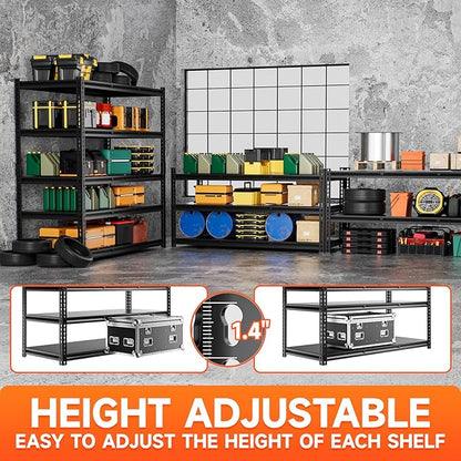 cynnda 5 Tier 60”D X 24”W X 78”H Garage Shelves Heavy Duty 3000LBS Adjustable Metal Storage Shelves for Garages Shops and Basements (Black)