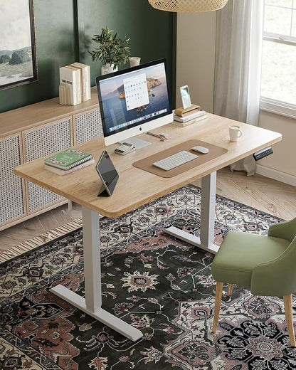 FEZIBO One-Piece Standing Desk Adjustable Height Stand up Home Office Desk, 48x24 Inch Electric Standing Computer Desk, with 4 Memory Presets, Headphone Hook, Maple