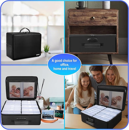 ENGPOW Fireproof Photo Storage Box with 16 Inner 4" x 6" Photo Case(Clear),Photo Box Organizer with Lock,Collapsible Portable Photo Storage Containers with Handle for Photos,Picture,Valuables