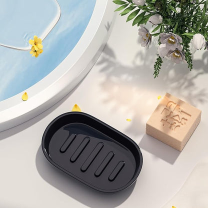 2Pcs/Set Bathroom Soap Dishes, Not Plastic！White Soap Dishes for Bar Soap, Bamboo Soap Dishes Holder for Bathroom Shower, Bathroom Sink Soap Dish (Black)