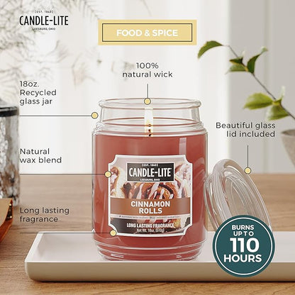 Candle-lite Fall Scented Candles, Cinnamon Rolls, 18 oz Jar, Proudly Poured in The USA, Aromatherapy Candle, Single-Wick with 110 Hours of Burn Time, Perfect for Creating an Inviting Ambiance