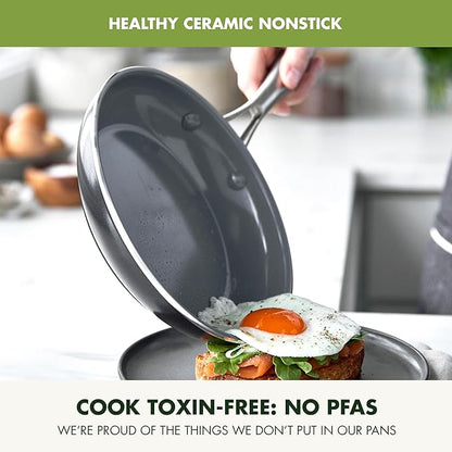 GreenPan Swift Healthy Ceramic Nonstick, 8" Frying Pan Skillet, Stainless Steel Handle, PFAS-Free, Dishwasher Safe, Oven Safe, Black