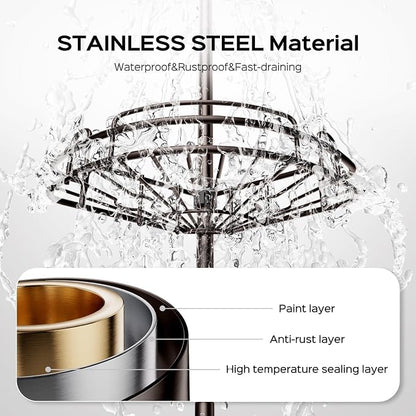 HAMITOR Shower Caddy Tension Pole: 4-Tier Rustproof Bathroom Corner Shelf Organizer for Renters - No Drill Large Shampoo Storage Rack Adjustable 47-121 Inch - Space Saving Bathtub Accessory - Bronze