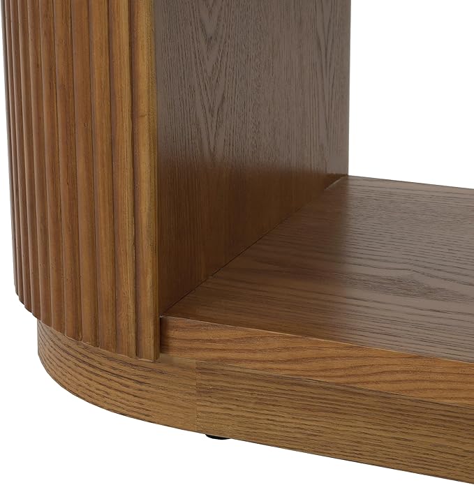 Merax Modern Entryway Console Table with Triple-Tier Storage, Slim Sofa Table with Open Shelf & Elegant Wood Grain, Multi-Functional Hallway Table for Living Room, Brown