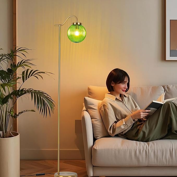 MAYNA Bedroom Floor Lamp, Modern Green Shade, 67" Tall, Suitable for Bedroom, Study, Office (Includes 2700K Bulb) (Gold and Green)