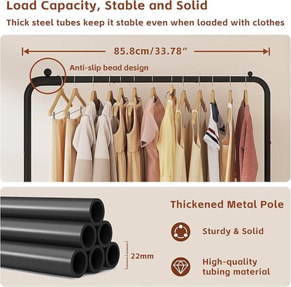 JIUYOTREE Standard Clothes Clothing Garment Rack with Storage Shelves Clothes Organizer for Hanging Clothes Coat Jacket Shirt Sweater Jeans Black