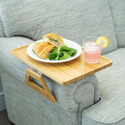 Shamrock Home Bamboo Trayble Couch Arm Table, Clip On Tray Sofa Table for Couches. Sofa Arm Tray for TV Dinners, Remotes, Drinks, Snacks and Small Spaces - 15.75 x 11inch, Beige