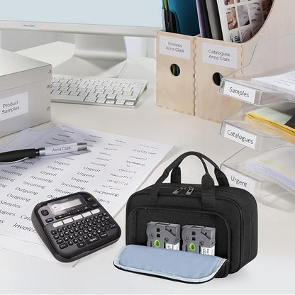 CURMIO Carrying Case Compatible with Brother P-Touch PT-D220/PT-D210 Label Maker, Portable Storage Holder Organizer Bag for Label Printer Machine, Label Tape, AC Adapter, Battery, USB Cable, Bag Only