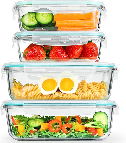 LOVYANXUE 4 Pack [78 oz & 36 oz] Large Glass Food Storage Containers with Lids, Glass Meal Prep Containers Set with Airtight Lids - BPA Free, Ideal for Food Storing/Serving, Microwave/Oven Safe