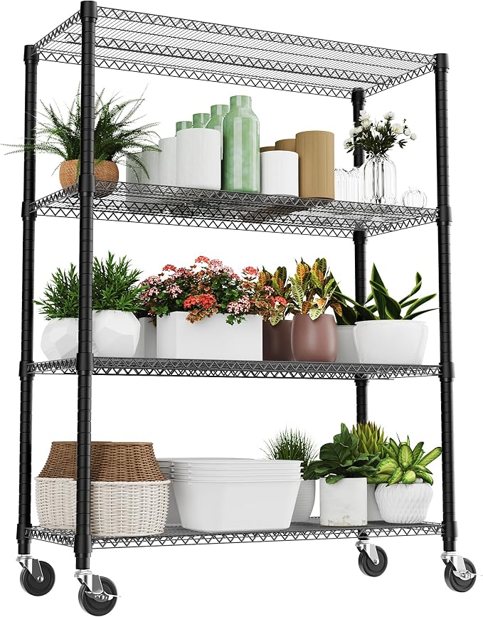M MZG 2640LBS 53.1" W 4 Tiers Shelf Steel Storage Shelves Shelving Unit Steel Organizer Wire Rack for Home,Kitchen,Office,Garage Black 23.6" D x 53.1" W x 73.6" H