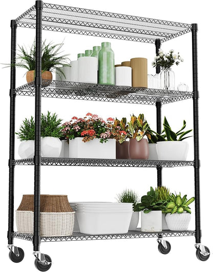 M MZG 2640LBS 53.1" W 4 Tiers Shelf Steel Storage Shelves Shelving Unit Steel Organizer Wire Rack for Home,Kitchen,Office,Garage Black 23.6" D x 53.1" W x 73.6" H