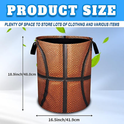 Basketball Laundry Basket Ball Texture Oxford Cloth Laundry Hamper With Handle Foldable Portable Clothes Storage Basket 18.9 X 16.5 Inch Storage Bag For Laundry Room/Bathroom/Bedroom/Dormitories