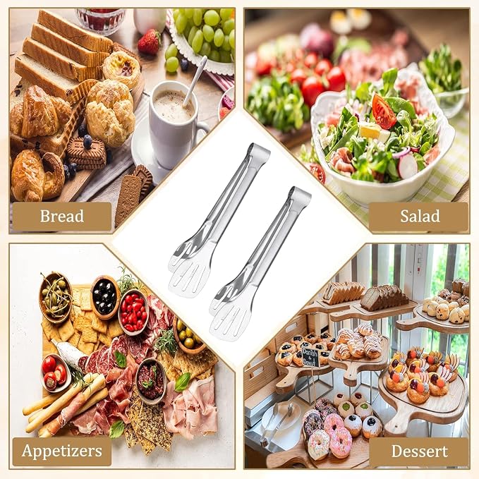 Kitchen tongs crafted from 304 stainless steel, effortlessly cleanable and food-grade safe. Ideal for cooking, salad preparation, barbecuing, frying and more. A splendid kitchen gift set (24cm + 29cm)