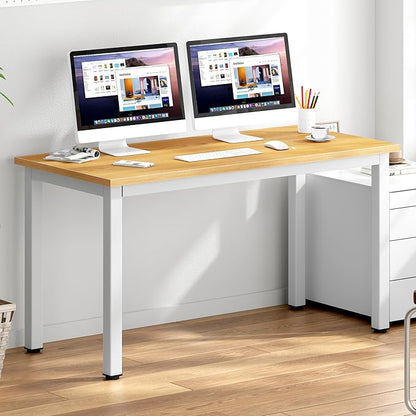 DlandHome Large Computer Desk, Composite Wood Board, Decent and Steady Home Office Desk/Workstation/Table 54.3inch Teak White