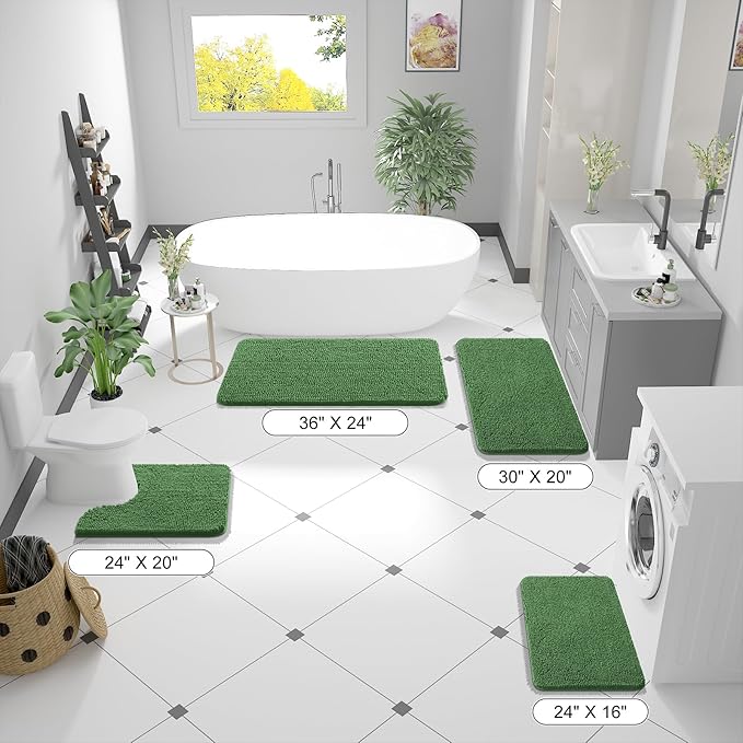 OLANLY Bathroom Runner Rugs 47x17, Soft Absorbent Chenille Bath Rugs, Rubber Backing Quick Dry, Machine Washable Long Bath Mats for Bathroom Floor, Tub and Shower, Home Decor Accessories, Olive Green