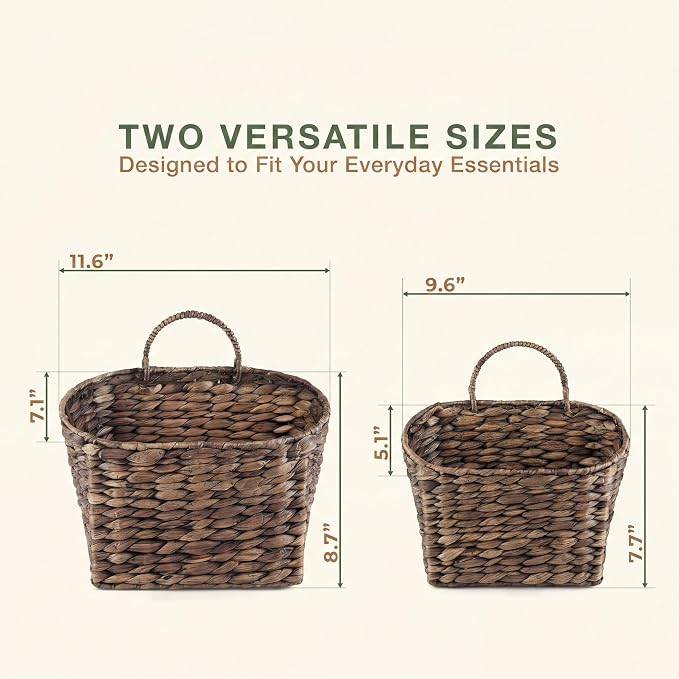 Set of 2 Black Wicker Hanging Baskets for Front Door, Mail, Flowers & Organizing