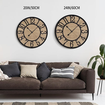 LEIKE Large Wall Clocks Living Room Decor,Non Ticking Silent,Battery Operated Small Round Modern Wood Wall Clock for Bedroom,Kitchen,Farmhouse,Office Vintage Home Decor-20 -Arabic Number