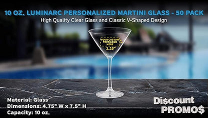 Custom Martini Glasses by ARC 10 oz. Set of 50, Personalized Bulk Pack - Perfect for Hotel, Bar, Restaurant or Lounge - Clear