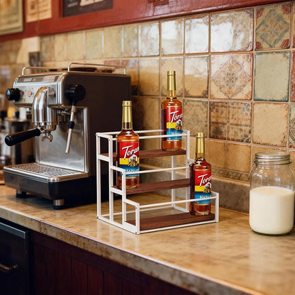 THYGIFTREE Coffee Syrup Rack Organizer 3-Tier 12 Syrup Bottles Holder Stand for Coffee Bar Station Storage Shelves for Syrup, Wine, Dressing for Kitchen Countertop, White