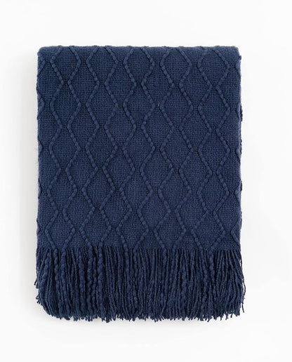 BATTILO HOME Navy Throw Blankets for Couch, Navy Blue Lightweight Decorative Blankets and Throws, Boho Warm Knit Blanket for Men and Women, 50"x60"
