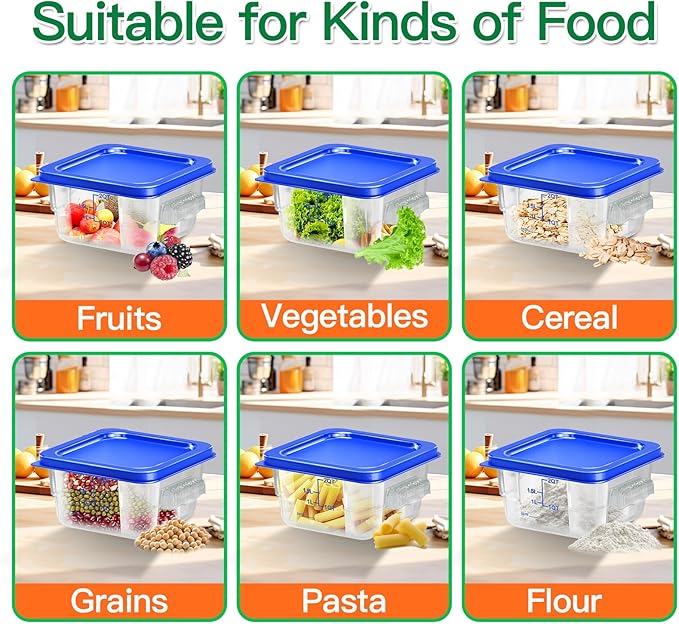4 pcs 2qt Food Storage Containers with Lid, Square Clear Commercial Food Storage Containers with Handle and Scale for Food Storage in Home Kitchen & Dining (Blue)