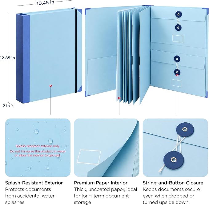 Important Document Organizer - Binder File Folder with Blank & Pre-Printed Common Category Labels, 12 Envelopes, Ideal for IDs, Medical Records, Life’s Milestones, Insurance & Tax, Estate Planning