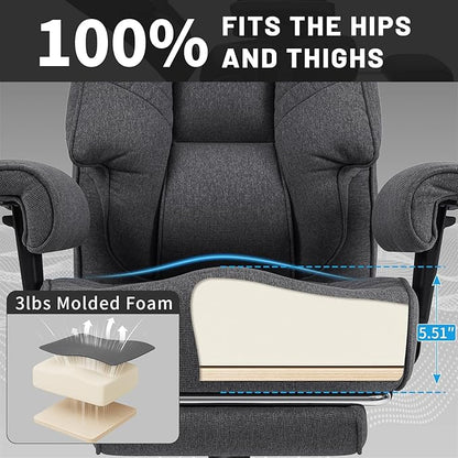HOFFREE Big and Tall Office Chair 500lbs for Heavy People Executive Office Desk Chair with Wide Seat High Back Computer Chair with Adjustable Lumbar Support Grey Fabric