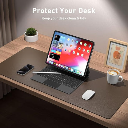 Aothia Leather Desk Pad Protector, Mouse Pad, Office Desk Mat, Non-Slip PU Leather Desk Blotter, Laptop Desk Pad, Waterproof Desk Writing Pad for Office and Home (Coffee, 36" x 17")