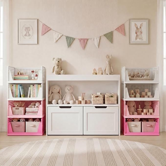Pink Girl Closet Organizers and Storage Stackable Plastic Drawer Basket for Clothing Stackable Storage Bins Shelf Storage Container for RV Closet Wardrobe Bedroom Bathroom Playroom 8 Pack
