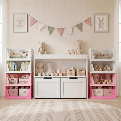 Pink Girl Closet Organizers and Storage Stackable Plastic Drawer Basket for Clothing Stackable Storage Bins Shelf Storage Container for RV Closet Wardrobe Bedroom Bathroom Playroom 8 Pack