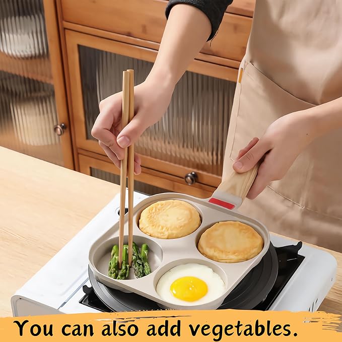 Egg Pan 4 Cup Nonstick Frying Omelette Pan No Lid Breakfast Skillet for Eggs Pancake White