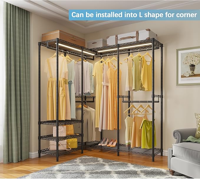 VIPEK V40L Clothes Rack with Dimmable LED Lights, 3000K Warm White, Heavy Duty Clothing Rack for Hanging Clothes Portable Closet Wardrobe Freestanding Closet Rack for Bedroom, Max Load 890lbs, Black